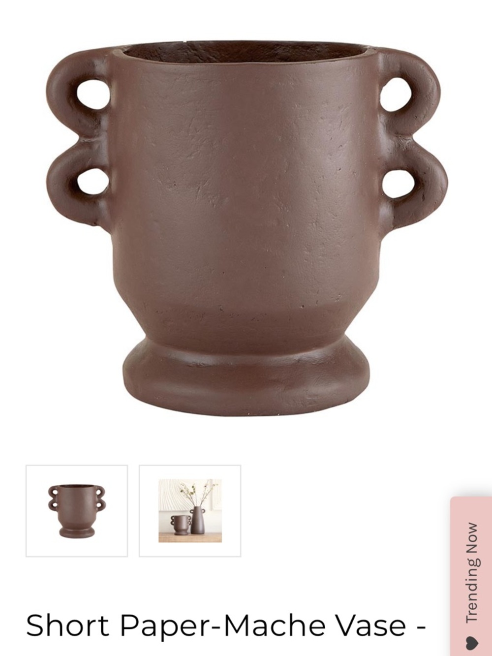 Brown Vase Short NIB, Paper Maché